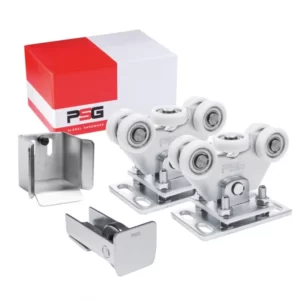 LAUFWAGEN-SET AUS KUNSTSTOFF MIT ZUBEHÖR FÜR PROFIL 80×80 MM – 5 ROLLEN – FÜR FREITRAGENDE TORE