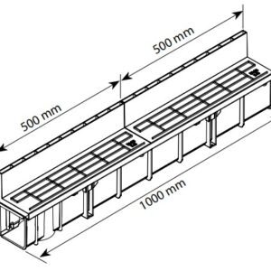 Set van 2 x 500mm hoge sleuvenroosters + 130x130x1000 hoge schalen - PP "Aliaxis".